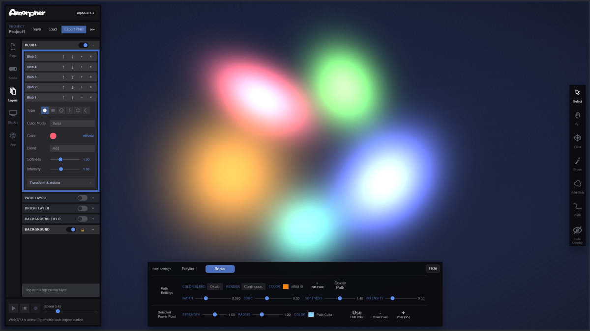 Full Amorpher interface showing the canvas and controls
