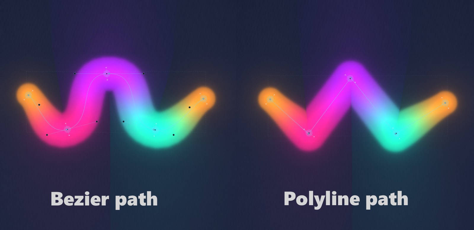 Side-by-side comparison of Bezier and Polyline paths in Amorpher