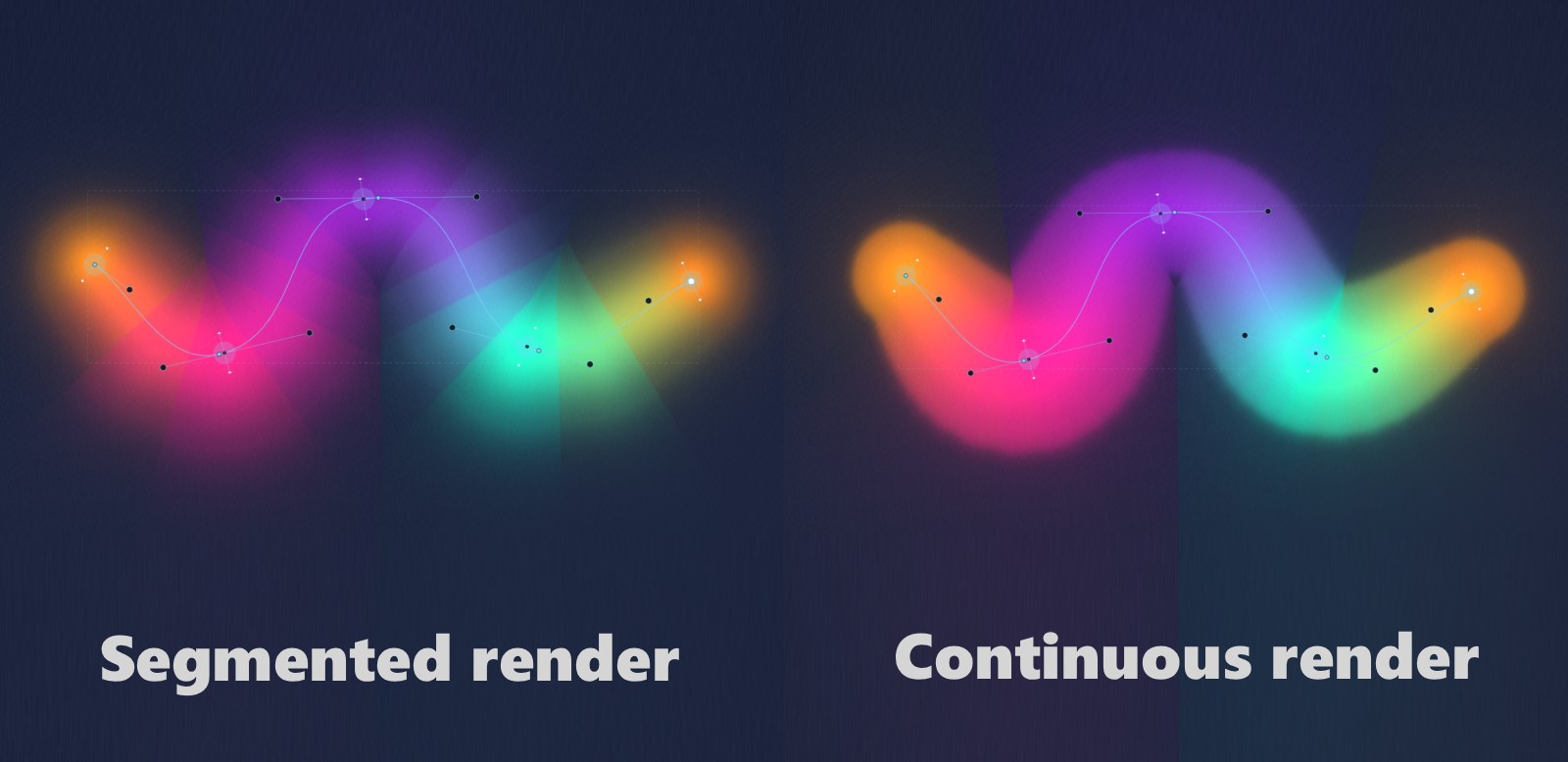 Side-by-side comparison of Continuous and Segmented path render in Amorpher