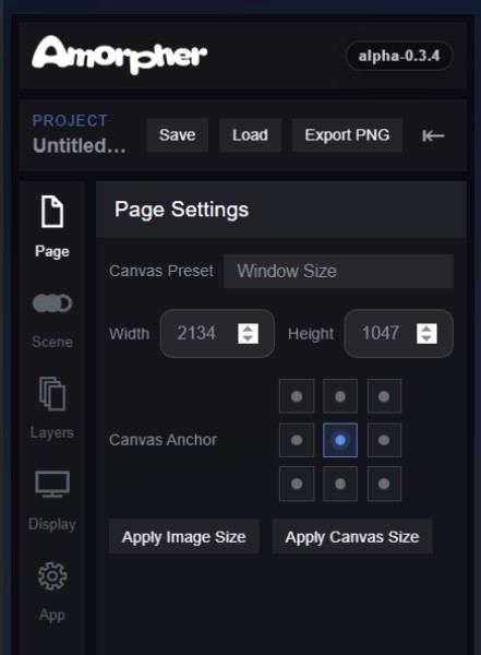 Page Settings panel in Amorpher