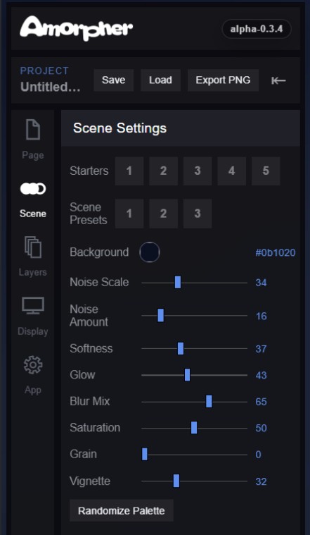 Scene Settings panel in Amorpher